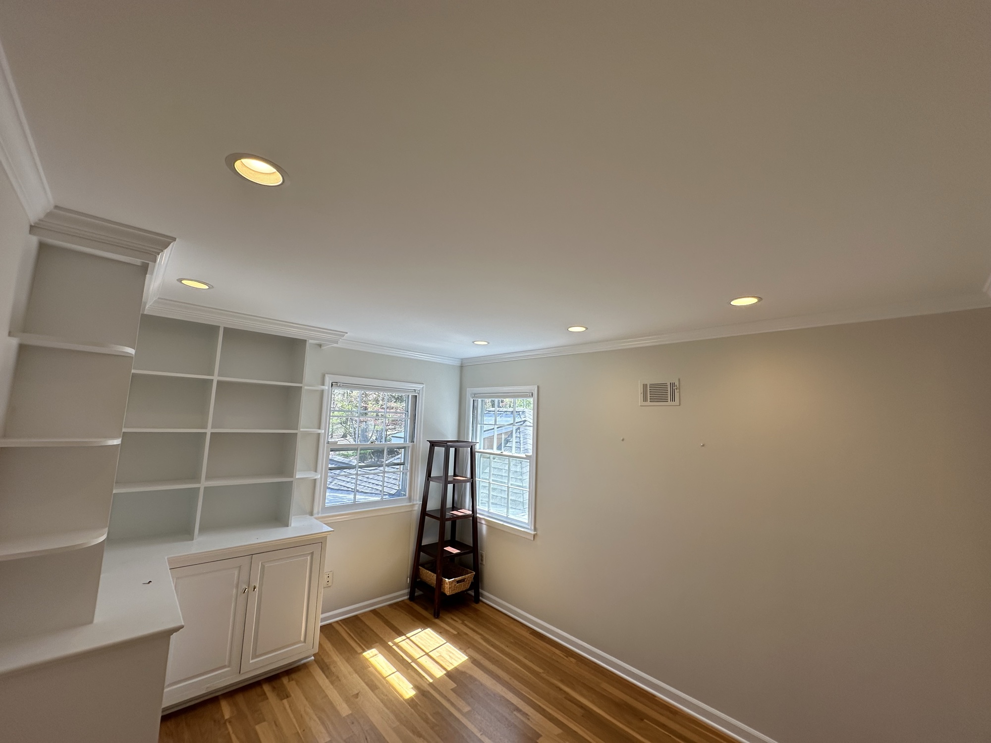 Built-in shelving with precision paint finish