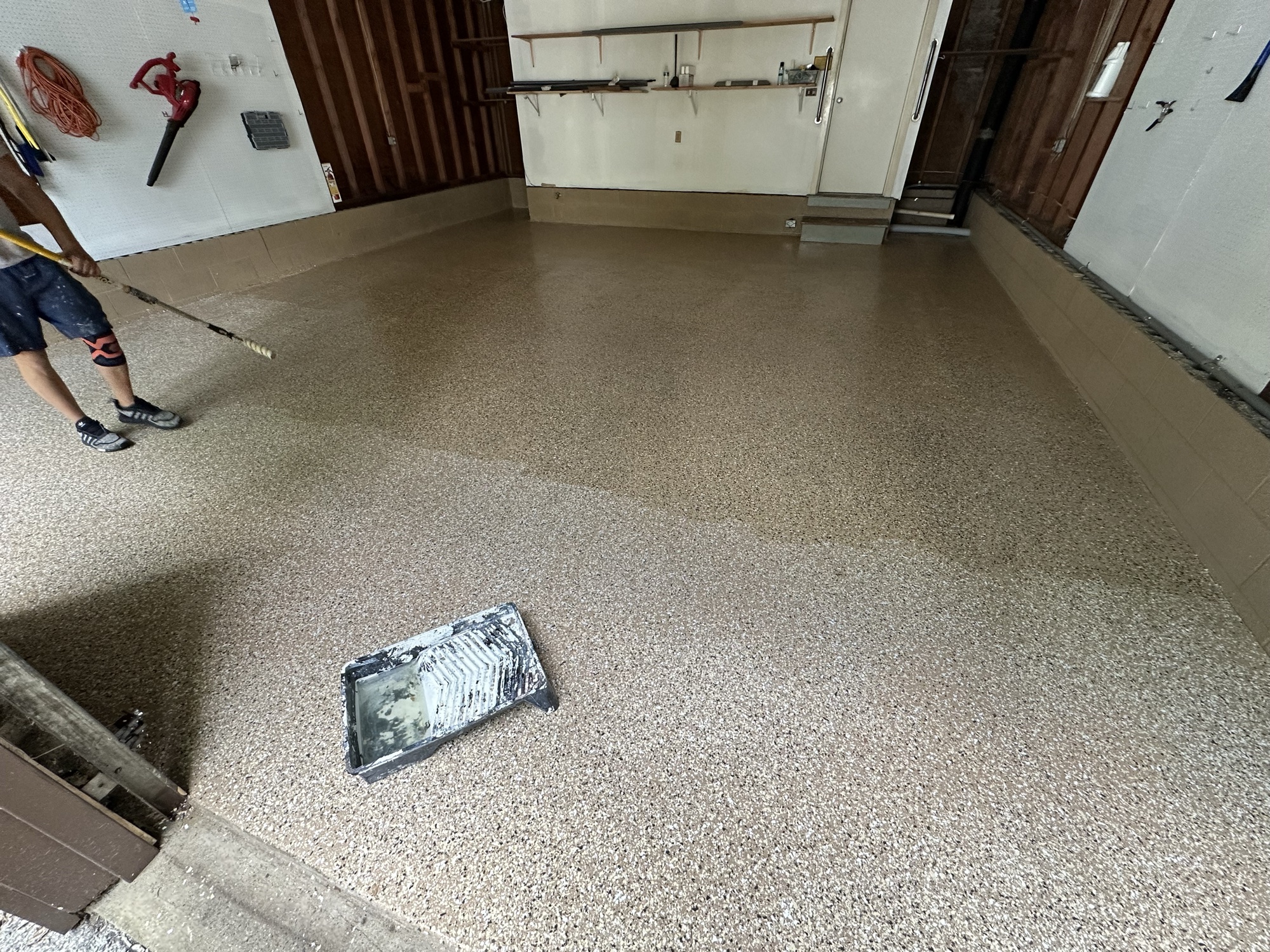 Garage epoxy floor with flake finish by J&B Painting