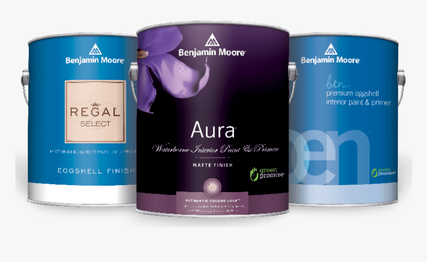 Benjamin Moore Aura, Regal Select, and ben premium paint cans
