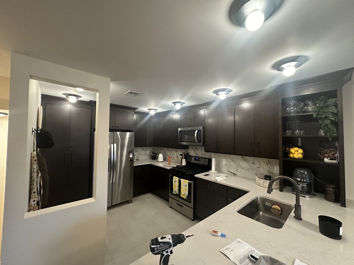 Espresso stained kitchen cabinets, professional finish